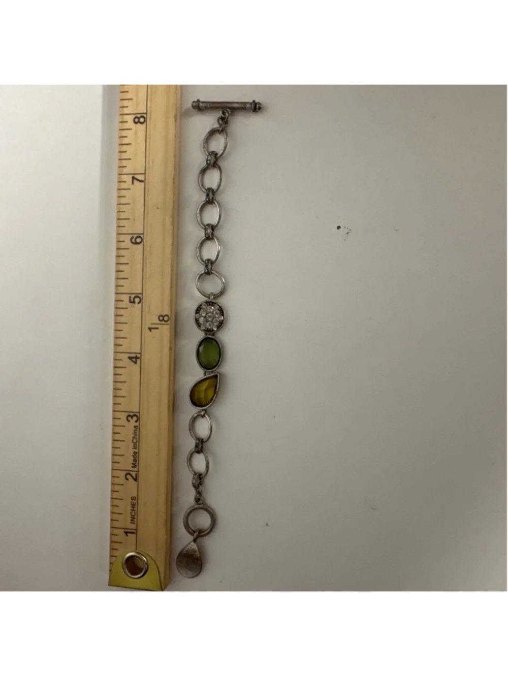 Women's Lia Sophia Silver Tone Green Gemstone Toggle Bracelet One Size